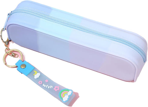 YYaaloa Colorful Silicone Pencil Case, Waterproof Aesthetic Pencil Pouch Small Bag for Women, Makeup Pouch (Blue)
