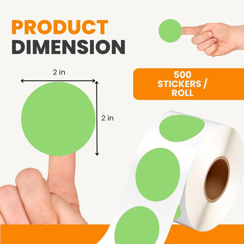 Performore 2 Inch Dot Matte Green Color Code Labels, Round Easy to Peel, 500 Stickers Per Roll