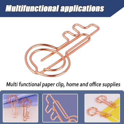Gold Key Shaped Wire Paper Clips, 40 Pieces, Bookmark Clips for Office School Home Use, Rose Gold