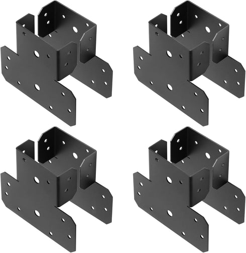 8Pcs (4 Set) Black T Shaped Post to Beam Connector Roof Tie Bracket for 4 x 4 Post, Steel Truss Header Support
