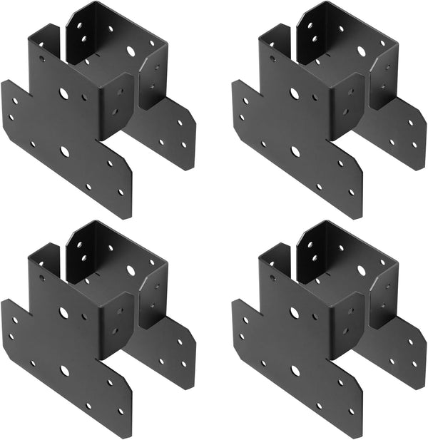 8Pcs (4 Set) Black T Shaped Post to Beam Connector Roof Tie Bracket for 4 x 4 Post, Steel Truss Header Support