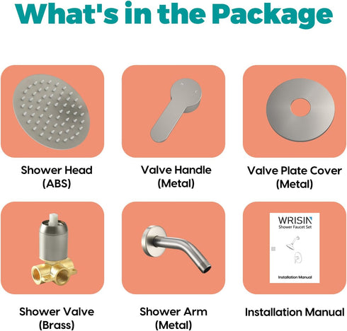 Set 6 Inch WRISIN Shower Faucet Brushed Nickel, Shower Valve Kit with Showerhead