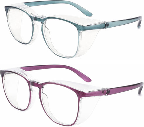 Safety Glasses Anti Fog Goggles, Blue Light Blocking Protective Eyewear for Men Women, 2 Pack (new-blue+new-purple)