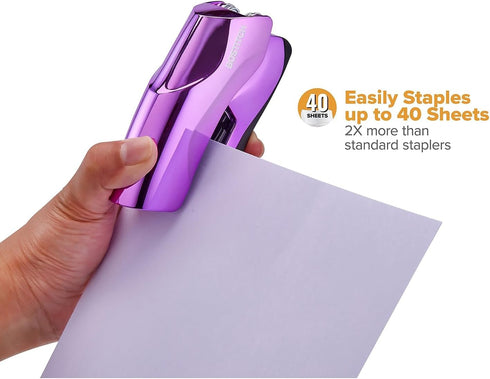 Bostitch Office Heavy Duty Stapler, 40 Sheet Capacity, No Jam, Half Strip, Metallic Purple for Classroom or Office