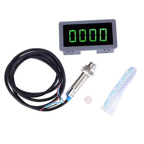 Digital LED Tachometer, 4 Digit RPM Meter for Motor Speed Measurement, NPN Hall Proximity Switch Sensor