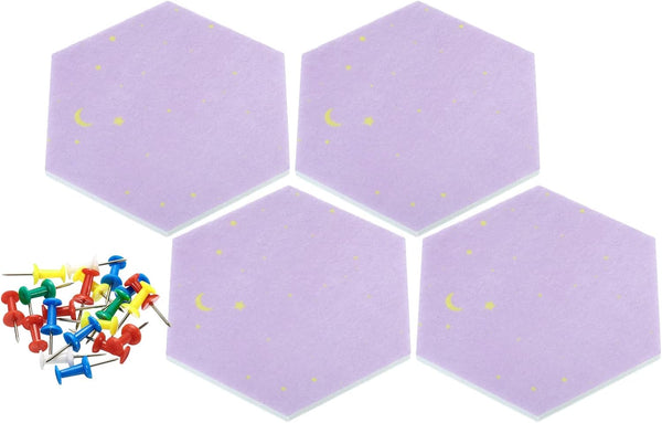PATIKIL Hexagon Felt Board Tiles 4 Pack Self Adhesive Moon Wall Pin Bulletin Board for Home Office Decor