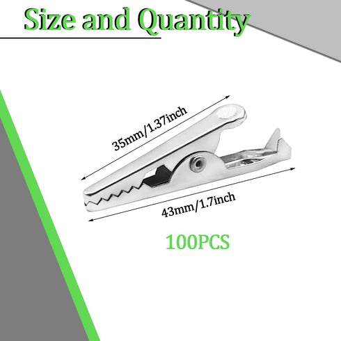 100 PCS Metal Alligator Clips, 43 mm Nickel Plated Spring Clamps for Soldering and Electrical Testing