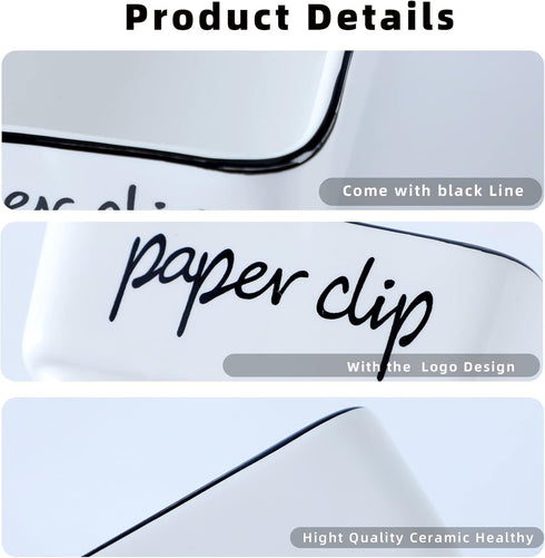 Ceramic Farmhouse Paper Clip Holders for Desk, 3.3-Inch (White)