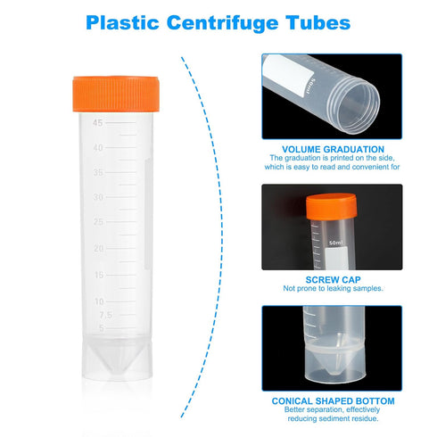 PATIKIL 50ML Plastic Centrifuge Tubes, 25 Pcs Orange Test Tube Container with Leak-Proof Screw Caps for Laboratory