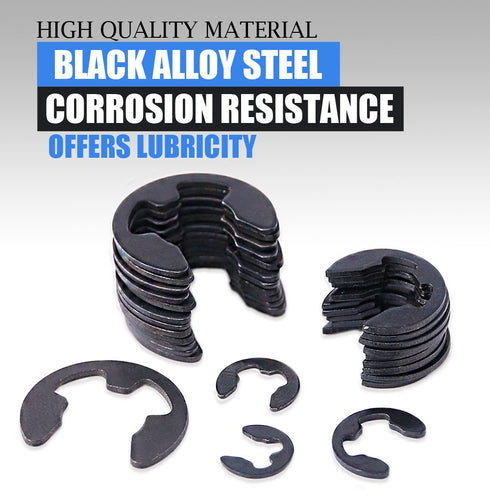 Glarks 300-Pieces Black Alloy Steel E-Clip External Retaining Ring Washer Assortment Set