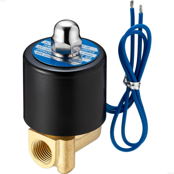 1/4” Brass Electric Solenoid Valve, 2 Way Air Valve Normally Closed for Air, Water, Oil, Gas 2W-025-08 (AC110V)