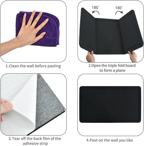 Black 28"x16" Large Cork Board with 50 Push Pins & Sticky Notes, Self-Adhesive for Wall, Felt Pin Board for Home