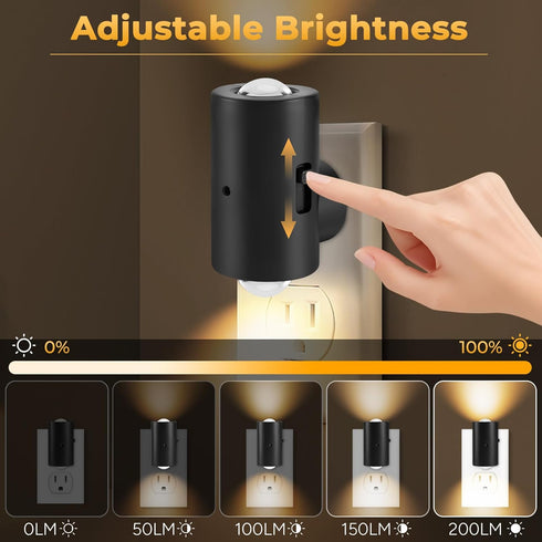 Wall,Dimmable 0-200LM 3000K 4 Pack TSEXES LED Night Lights Plug into Plug in Night Light, Dusk to Dawn, Bright
