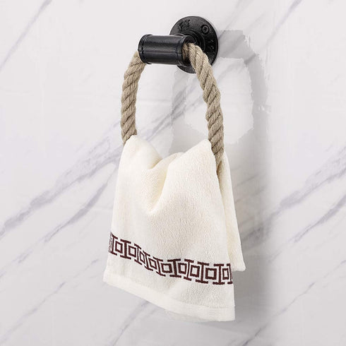 Sumnacon Industrial Pipe Rope Towel Ring, Wall-Mounted Metal Towel Rack with Vintage Style