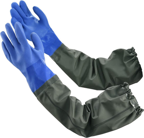 Long Waterproof Gloves, Reusable Chemical Gloves, Padded Cotton Lined, Acid & Oil Resistant, 28 inch XL