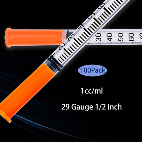 1ML 29G 1/2 Inch Pack 100 Syringe, Lab Supplies Syringes with Cover, Individually Wrapped
