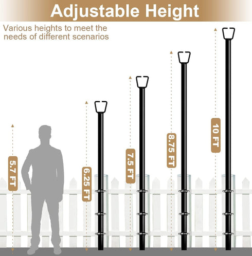 Queension 10FT 1 Pack Deck String Light Poles for Outdoor String Lights for Garden, Backyard, Patio Lighting Stand
