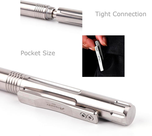 Titanium Bolt Action Ballpoint Pen, Compact Refillable Writing Pen with Pocket Clip