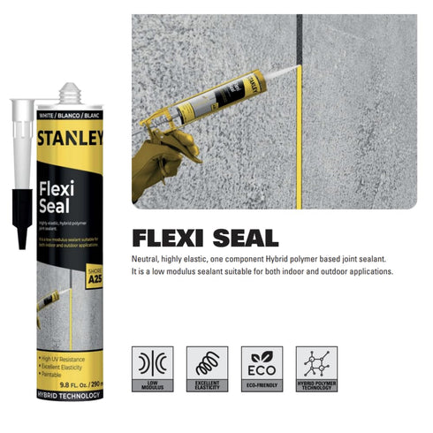 Stanley Flexi Sealant - Highly Elastic Hybrid Polymer Joint Sealant for RV Roofing, Window and Door, Façade & Glazing Applications in Construction and Building, 9.8 oz. 2 Pack