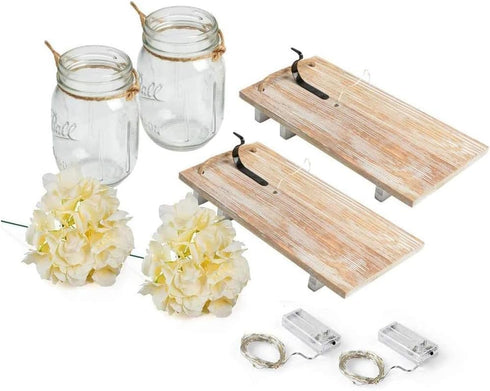 2 Pack, Mason Jar Wall Decor -Rustic with Hydrangea Flowers - Rustic Farmhouse Wall Sconces, Easy Installation (Khaki