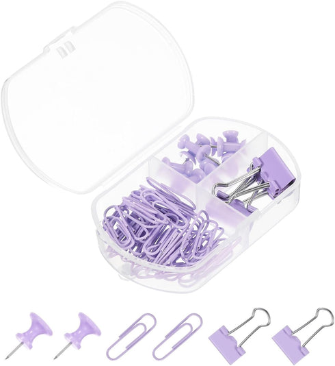 PATIKIL Metal Binder Clips Set, Small Durable Push Pins and Clips for Assorted File Documents, Purple