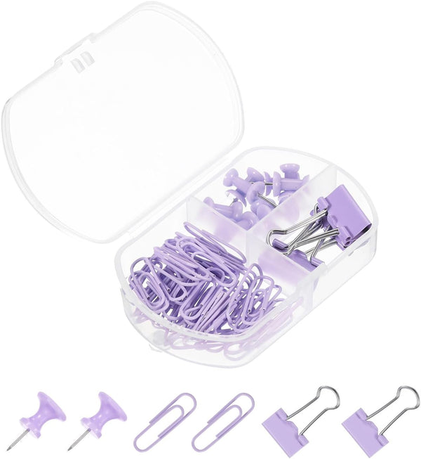 PATIKIL Metal Binder Clips Set, Small Durable Push Pins and Clips for Assorted File Documents, Purple