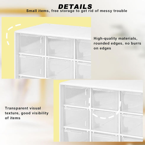 Qivine 2Pcs Small Drawer Organizers, Acrylic Desktop Organizer with 9 Clear Drawers for Office Supply Storage, White