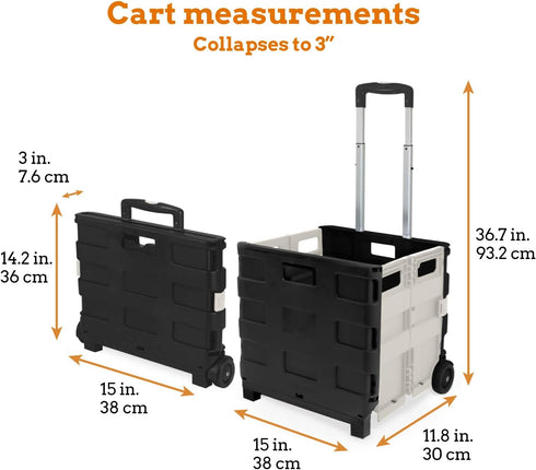 Inspired Living Ultra-Slim Rolling Collapsible Storage Pack-N-Roll Utility Carts, Medium, White & Black