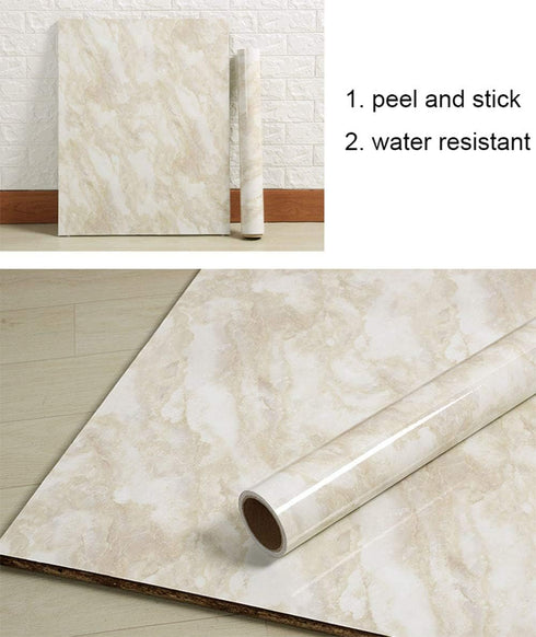 Removable Vinyl Beige Marble Contact Paper for Countertop Table Backsplash Self Adhesive Waterproof Marble Wallpaper Roll 15.7x117 Inches by PoetryHome