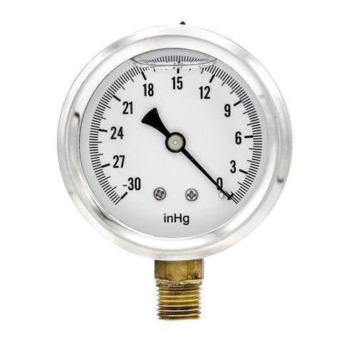 PIC Gauges S201L-254N Pressure Gauge, Bottom Mount, 2.5" Dial, 30"/0 hg Vacuum psi Range, 1/4" Male NPT