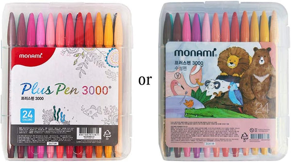 MONAMI Plus Pen 3000 Felt Tip Pens, Assorted Colors, Fine Point (0.4mm), Coloring/Drawing/Journaling, 24-Pack