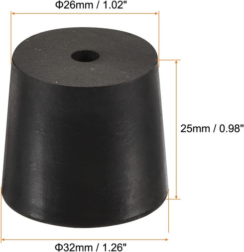 MECCANIXITY Rubber Tapered Plug 26mm to 32mm with Hole Test Tubes Bungs Stopper Black for Lab Home 10 Pieces