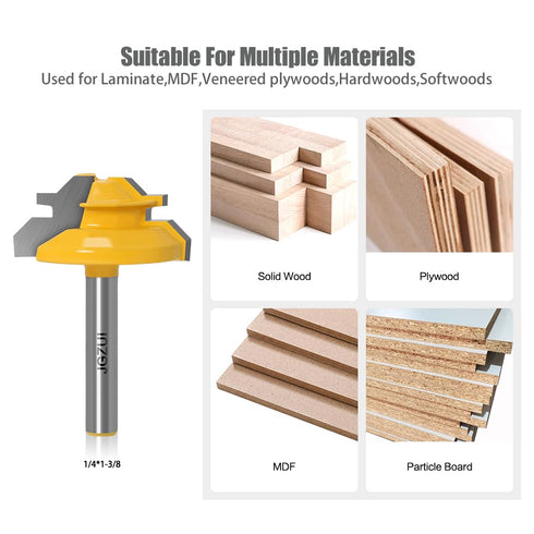 45 Degree Lock Miter Router Bit, 1/4 Inch Shank Woodworking Tools Joint Router Bits, Glue Joint Tools Set
