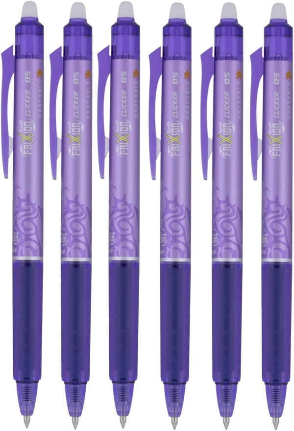 Pilot FriXion Ball Clicker - Erasable Gel Ink Retractable Pen, Extra Fine Point 0.5mm, 6 Count (Purple)