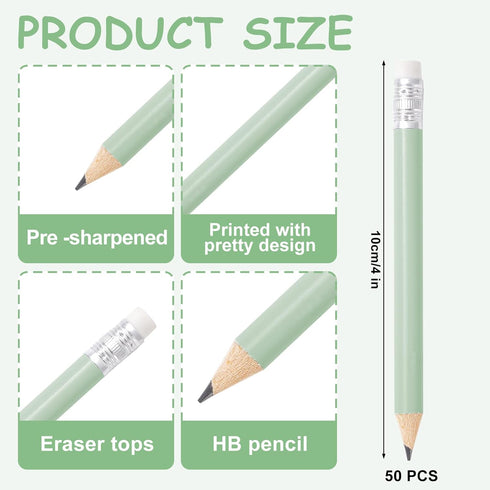 Whaline 50Pcs Sage Green Pencil with Erasers Pastel Short Writing Pencils Half Pencils for School Office Stationery Supplies, 4 in