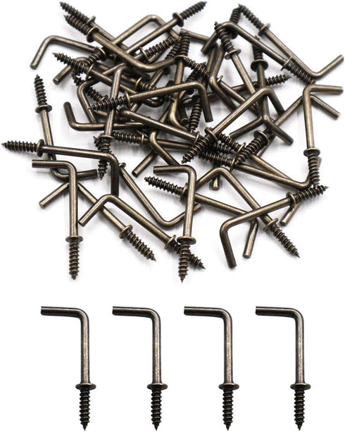 1 Inch 1 Shape Screw Hooks, Vintage Bronze L Shape Hook and 7 Shape Right Angle Medal Hooks (40 Pack)