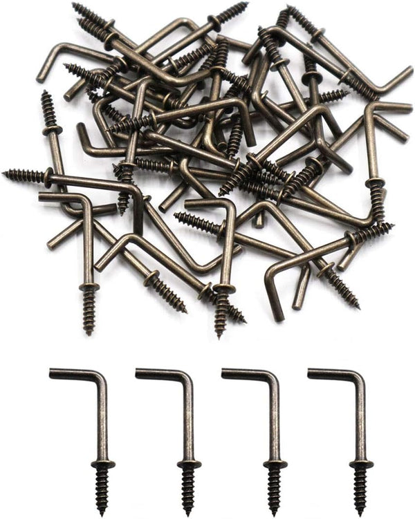 1 Inch 1 Shape Screw Hooks, Vintage Bronze L Shape Hook and 7 Shape Right Angle Medal Hooks (40 Pack)