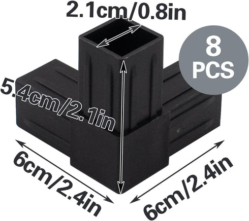 8 1''/25mm 3-Way Elbow 90 25mm/1'' PCS Plastic Square Tube Connector, Side Outlet Degree L-Shaped Pipe Fitting