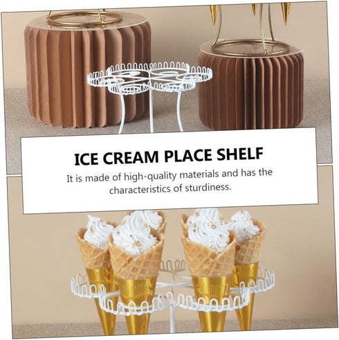 6-Slot Metal Ice Cream Cone Holder Rack for Desserts - Display Stand in White