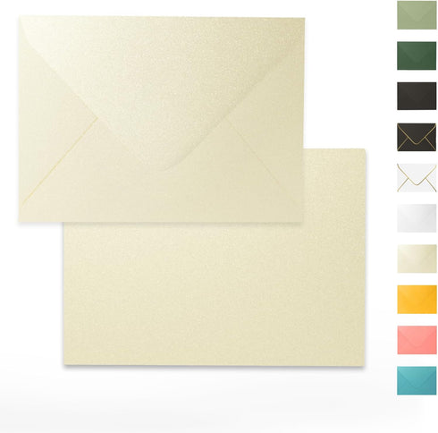 Goefun Wedding Invitation Envelopes 5x7-100 PCS Cream Shimmer A7 Euro Flap for RSVP, Anniversaries, Greeting Cards