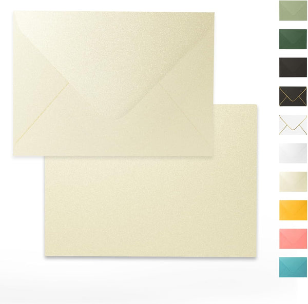 Goefun Wedding Invitation Envelopes 5x7-100 PCS Cream Shimmer A7 Euro Flap for RSVP, Anniversaries, Greeting Cards
