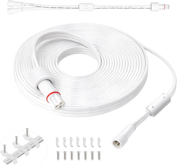 Zejoot Permanent Outdoor Lights Extension Cable with Ferrite Core, IP68 Waterproof 3-Pin Y-Splitter