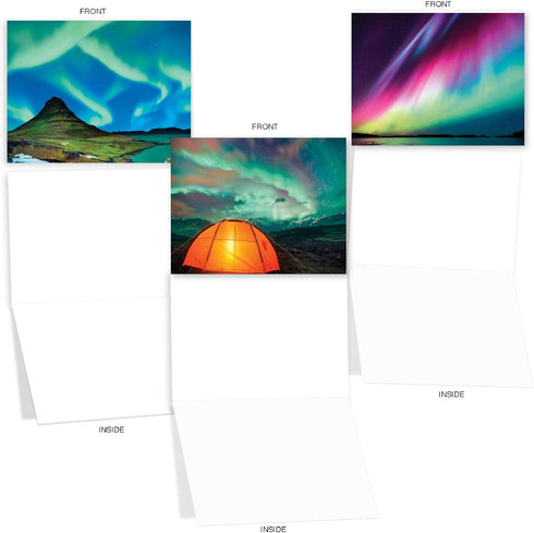 The Best Card Company 20 Landscape Nature Note Cards Blank (4 x 5.12 Inch) - 10 Designs, 2 Each - Aurora Borealis