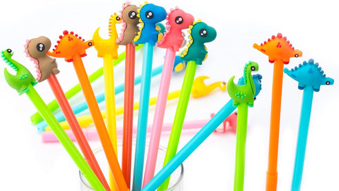 Cute Dinosaur Black Ink Pens, Cartoon Fun Kawaii Writing Gel Pens for Kids, 16pcs Set