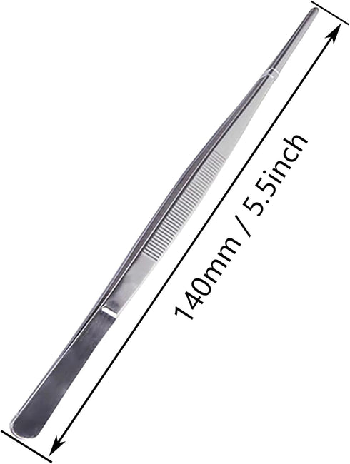 Long Forceps Tweezers, Serrated Bent Tweezers Flat Tips Precision Curved Science Surgical Tongs Jewelers Needle Metal Sewing Sharp Small Kitchen Cooking Tweezers With Teeth Knurled Handles (1PCS) by kimairy