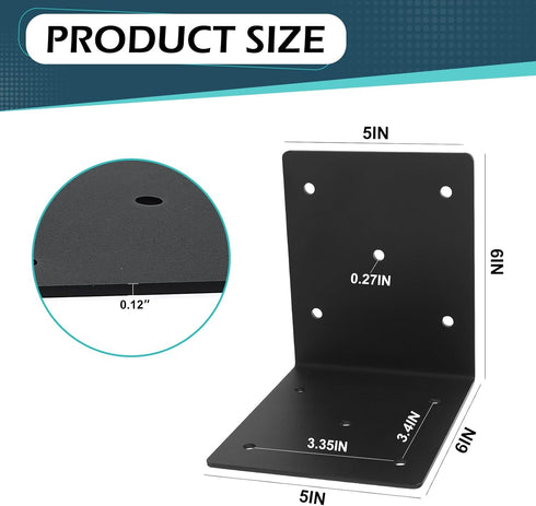 4 PCS Heavy Duty Steel Corner Brackets, 6"x6"x5"L Right Angle Bracket for Wood Shelves, Furniture
