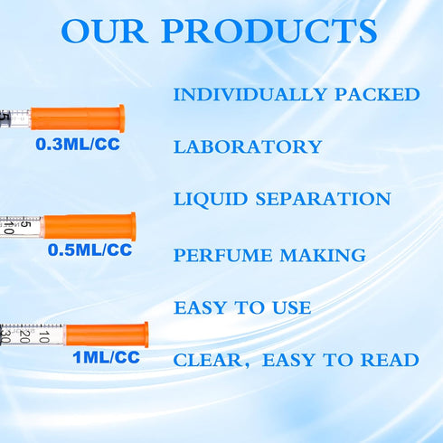 Maydeyy 100 Pack 30G-5/16"(8mm) 1cc Lab Supplies Disposable Liquid Measurement Tool, Individually Wrapped