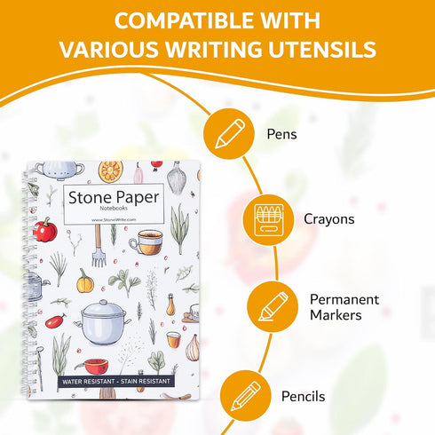 Waterproof Cooking Notebook, Grocery Lists or Recipe Book, 50 Sheets/100 Pages, 8.3 inches x 6 Inches