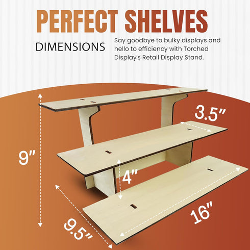 3-Tier 3 Counter 9.5" Straight Wooden Retail Table Display Stand with Shelves for Products - Portable | Step Straight