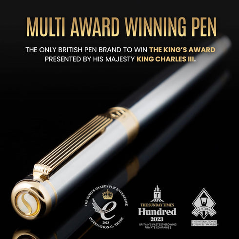 Scriveiner Silver Chrome Fountain Pen - Stunning Luxury Pen with Real Gold Finish, Schmidt Gilded Nib (Fine), Best Gift